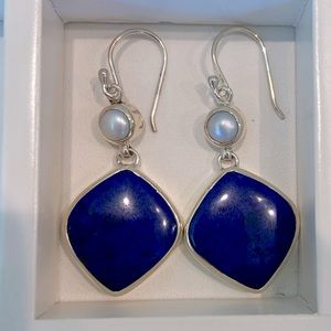 Lapis and freshwater pearl earrings